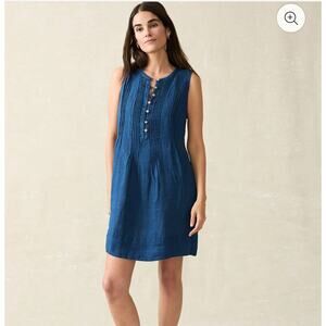 FAHERTY Isha Basketweave Dress Indigo Blue SZ XS EUC Linen
